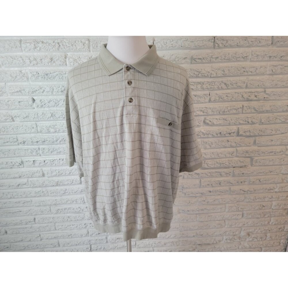Puritan 3XL Men's Polo Shirt Beige Geometric‎ Button Pocket Short Sleeve GEO320E